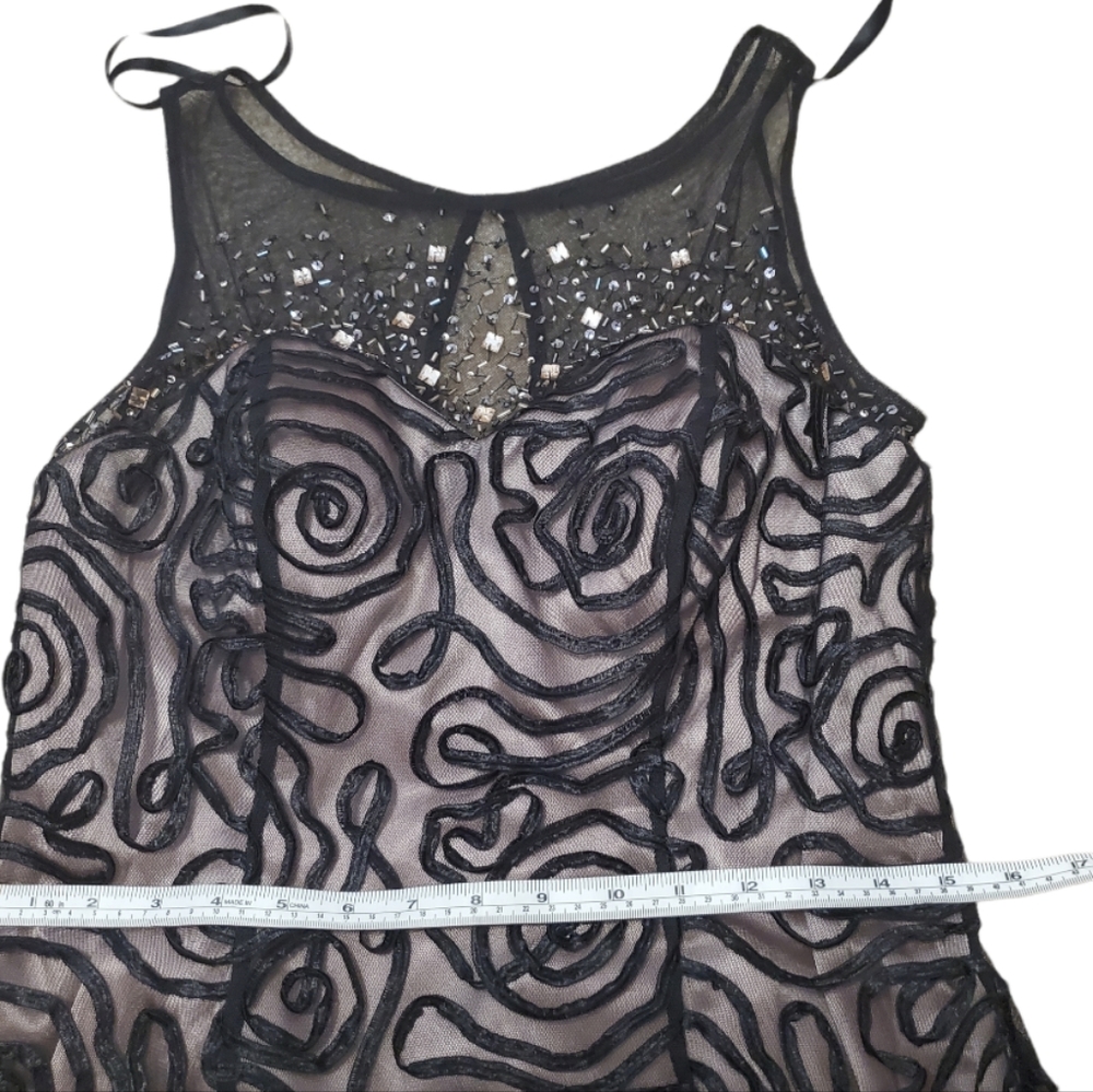 Ignite Evening Black and Tan Lined Dress With Beaded Illusion Neckline Size 10 - Picture 13 of 15